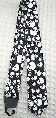 Unisex Black with White Skulls Neck tie 56" L x 2" W-Skulls Neck wear Tie-New!