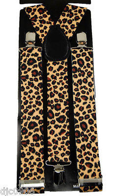THICK 1 1/2"  Brown Beige Tan Leopard Adjustable Y-Style Back suspenders-New!