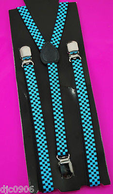 Unisex Thin 3/4" Black & White Checkered Adjustable Y-Style Back suspenders-New