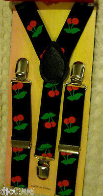 Red Kid's Boys Girls Y-Back Adjustable Bow Tie&Red Cherries Black suspenders