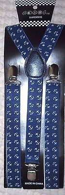 Unisex Men's Blue with White Anchors Y-Style Back Adjustable suspenders-New!