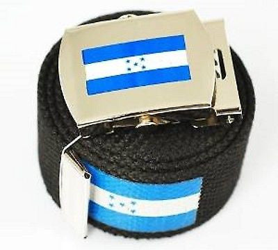 Canvas Military Honduras Blue and White Stripes Flag Web Belt&Match Belt Buckle
