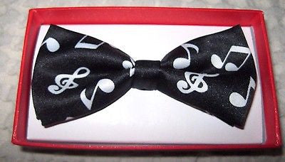 Kids Boys Girls Black with White Musical Notes Two Tier Adjustable Bow Tie-New!