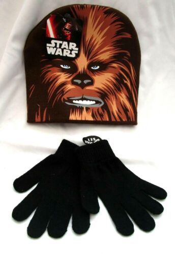 Halloween Brown with Chewbacca Face Applique Knit Beanie Hat+Black Gloves-New!