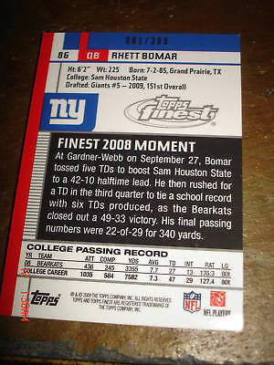 Rhett Bomar 2-Color Auto Patch #ed 81/309-2009 Topps Finest QB Autograph RC