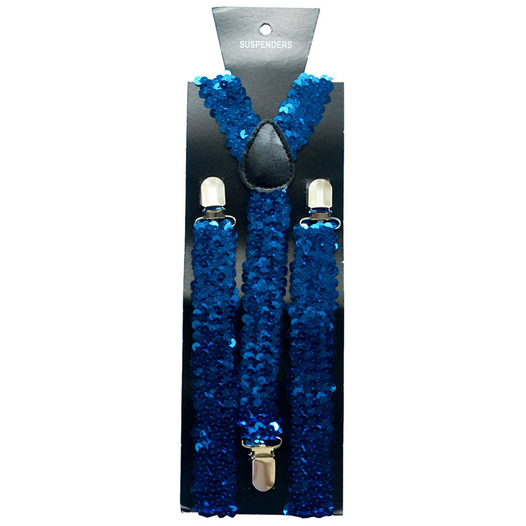 Royal Blue Sequin Adjustable up to 42" Y-Back Suspenders Set of 20-New!