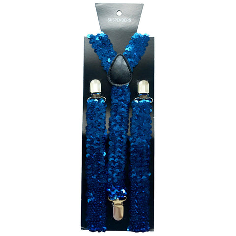 Royal Blue Sequin Adjustable up to 42" Y-Back Suspenders Set of 20-New!