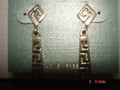 Pair of Sterling Silver Egyptian Design Dangle Earrings