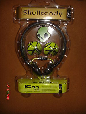 Skullcandy Icon Soft Black/Bright Green Mic Headphones-Brand New Factory Sealed