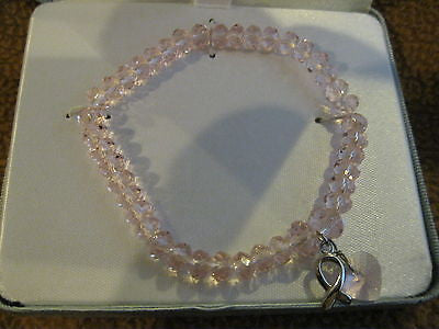 Sterling Silver Breast Cancer Awareness Charm Cross with Pink Heart Bracelet