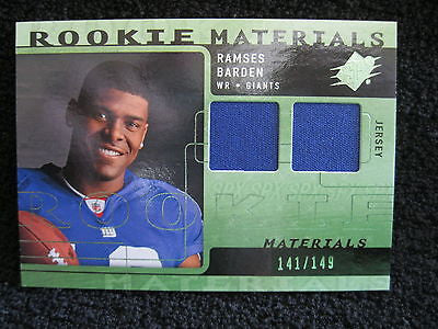 RAMSES BARDEN RC 2009 SPX BLUE DUAL PATCH ROOKIE MATERIALS#/149-GIANTS WR RC