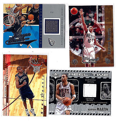 Kenyon Martin ROOKIE 2000/01 2 CARD ROOKIE & 2 CARD GAME WORN JERSEY/PATCH LOT